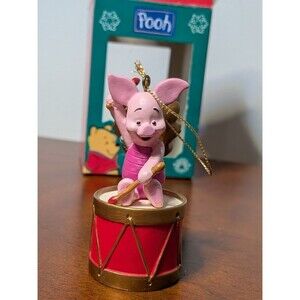 Disney Store Piglet With Drum And Angel Wings Christmas Ornament in box